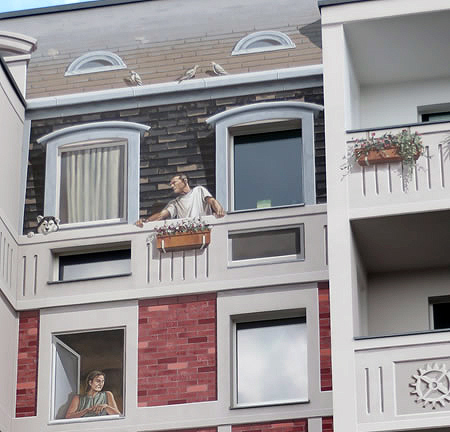 Trompe l'oeil facade on a row of apartments in Berlin's Marzahn