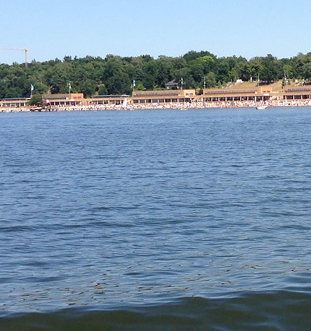 Wannsee beach, Berlin, as seen from the F10 ferry