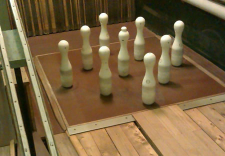 Ancient skittles at Bornholmer Hütte's nine-pin bowling alley