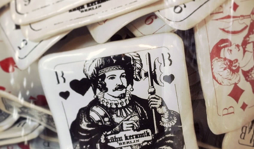 Ceramic playing cards on sale in this quirky and beautiful Berlin store