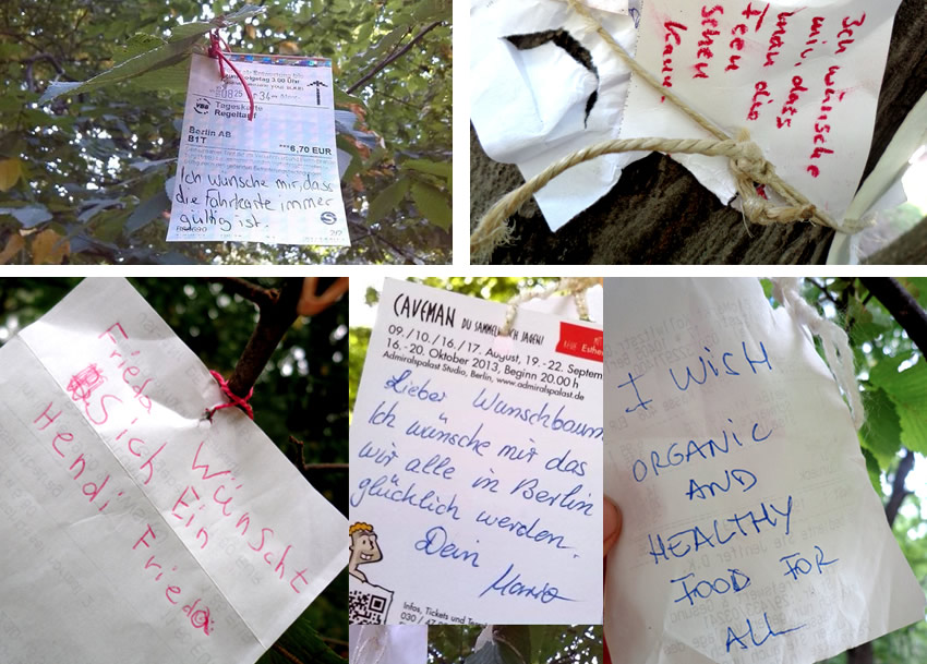 What Berliners wish for: messages tied to the branches of Berlin's wishing tree, or Wunschbaum