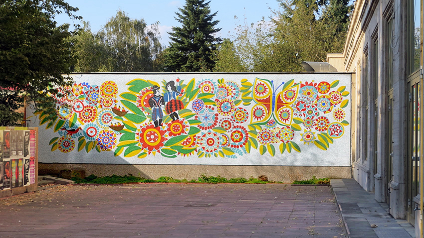 GDR mosaic mural that once decorated a beer garden in Berlin's Karl-Marx-Allee