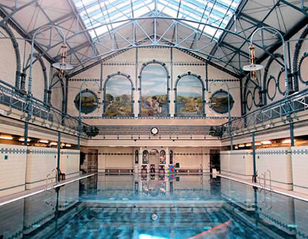 Beautiful historic interior of Charlottenburg swimming baths, Berlin