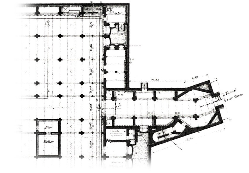 Plan of the former Markthalle IV showing tunnel to the Spree River