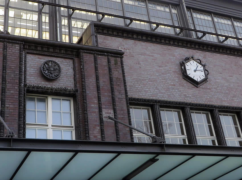 Berlin architecture: exterior of Friedrichstrasse Station, Berlin, showing ceramic tile ornamentation