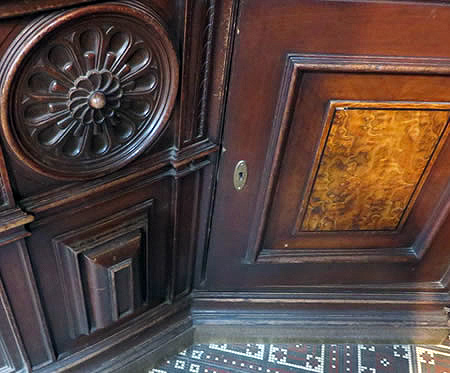 Detail of wooden cabinets in historic apothecary, Berlin
