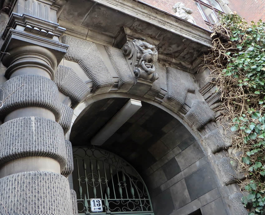 Imposing carved stone entrance to the Künstlerhaus St. Lukas, Berlin