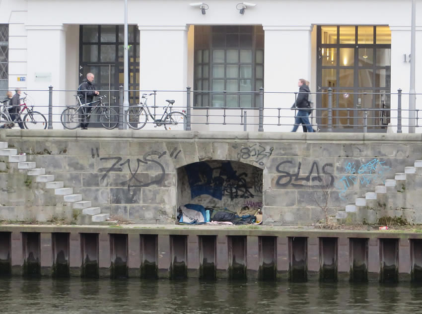 Blocked entrance from the River Spree to the former market hall in Dorotheenstrasse, Berlin