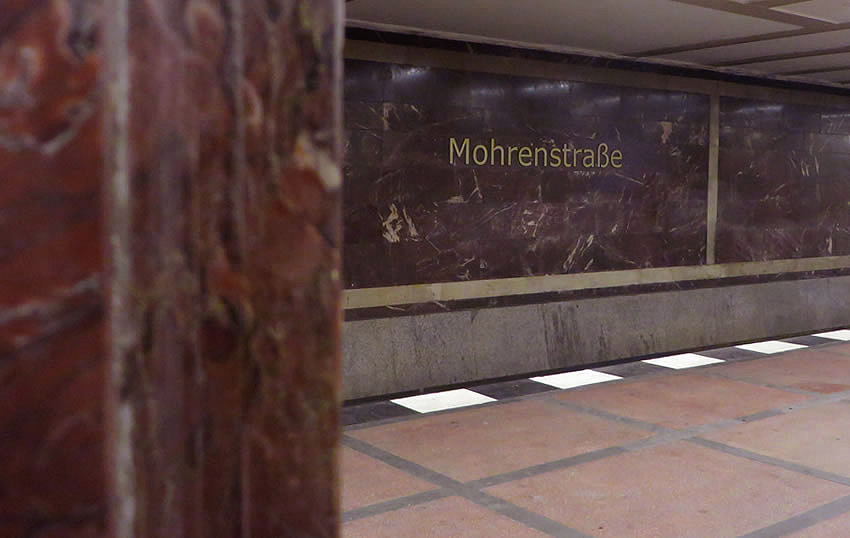 The red marble in Berlin's Mohrenstraße U-Bahn - said to have originated in Hitler's Chancellery