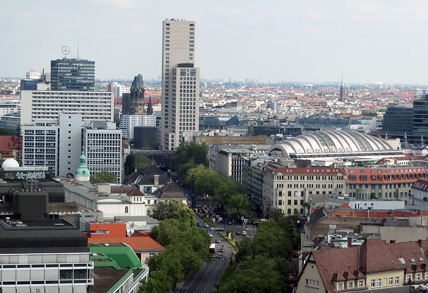 Sweeping panoramas of Berlin including the Kaiser Wilhelm Memorial  Church