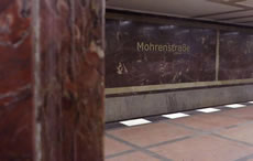 Red marble in Mohrenstrasse metro, Berlin