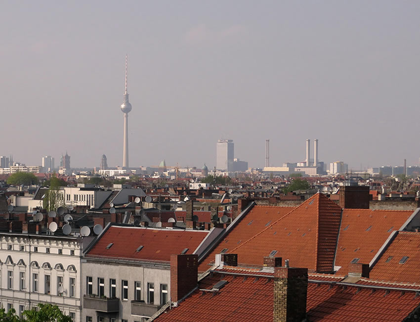 Panoramic views of Berlin from the Neukoelln Arkaden car park